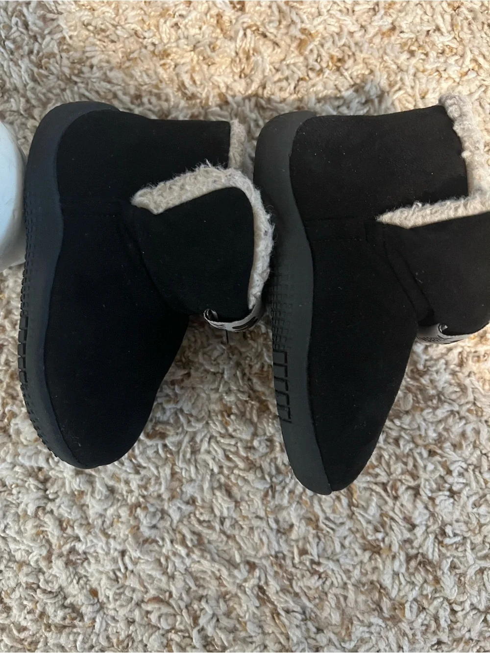 Keesky Toddler Winter Black Suede Booties & ivory Faux Fur Lining140mm 14cm US7